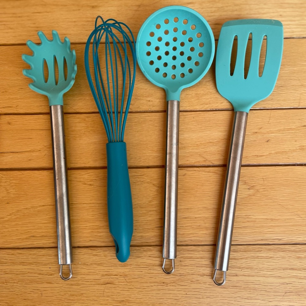 Four Teal Colored Cooking Utensils, Excellent Condition, Never Used